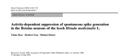 Activity-dependent suppression of spontaneous spike generation in the Retzius neurons of the leech Hirudo medicinalis L.