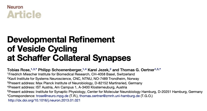 Developmental Refinement of Vesicle Cycling at Schaffer Collateral Synapses